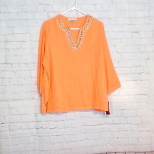 Cathy‎ Daniel's Womans Orange  Cotton Bohemian   Top NWT L